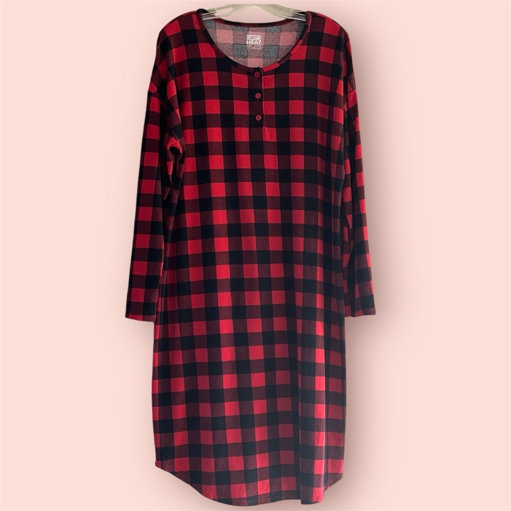 32 Degrees Heat Sleepwear XL Night Gown Lumber Jack Red & Black Checks